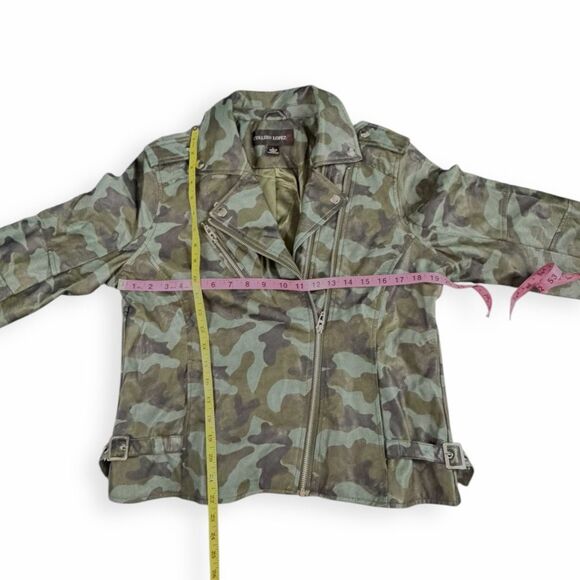 COLLEEN LOPEZ Women’s Green Camo Faux Leather Moto Jacket Size Large - Picture 7 of 7